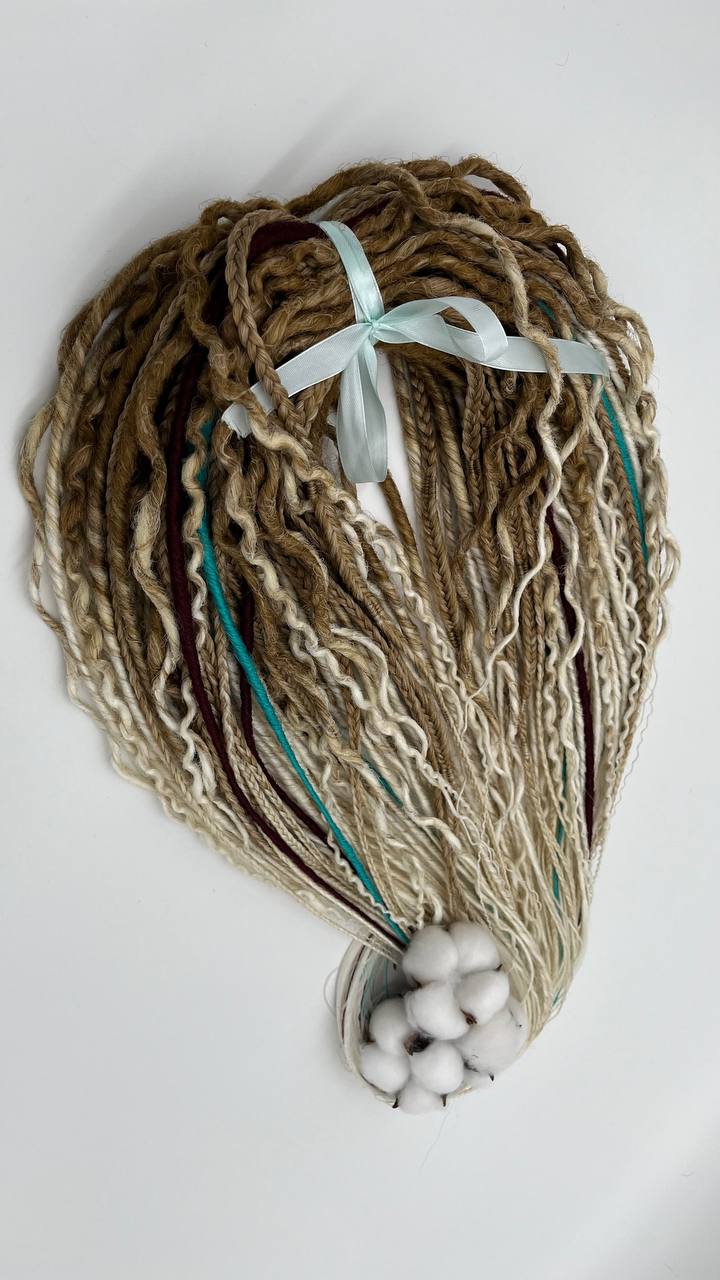 Boho style ombre dreadlock extensions, synthetic handmade dreads with faded color effect
