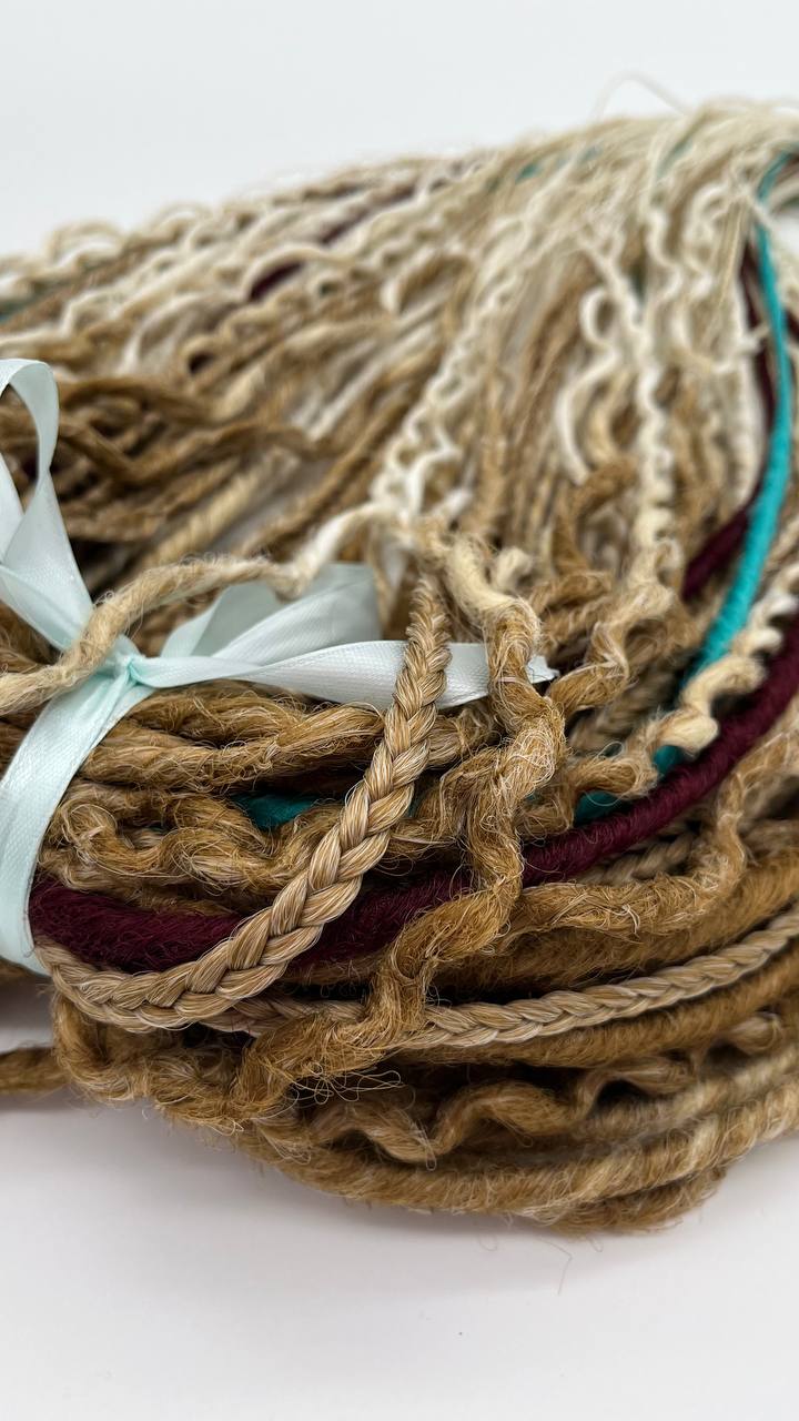 Boho style ombre dreadlock extensions, synthetic handmade dreads with faded color effect