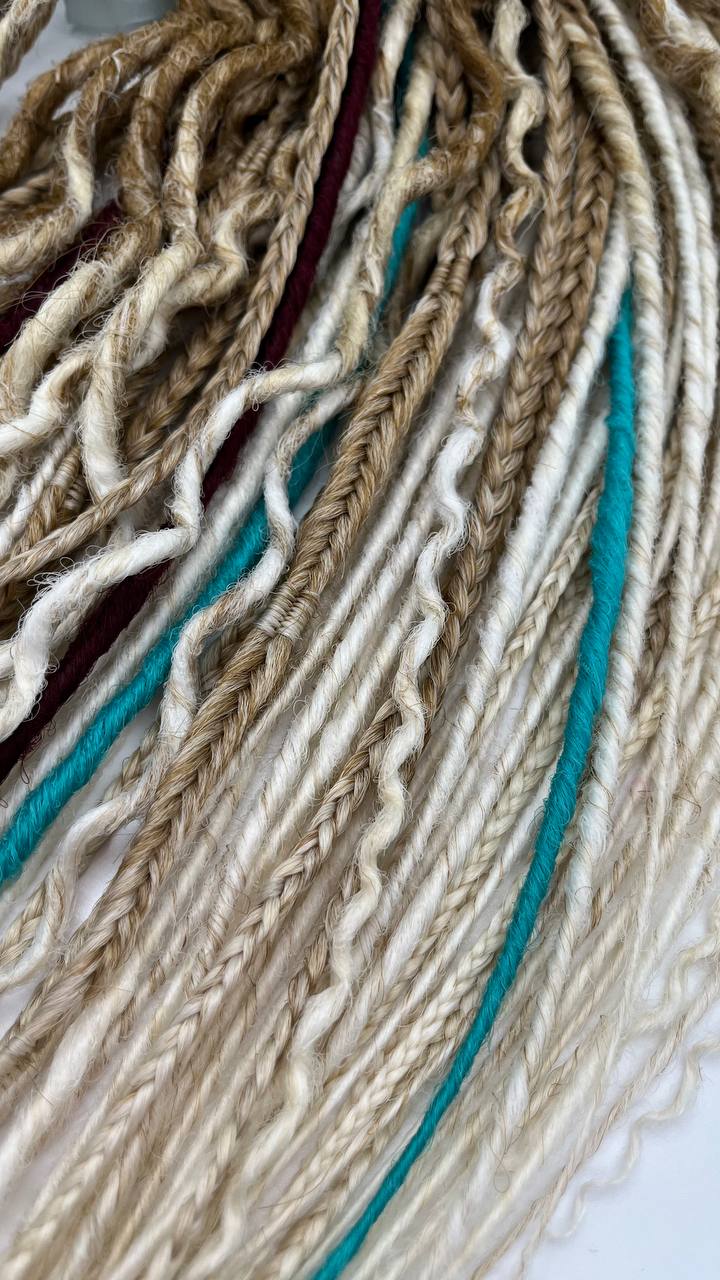 Boho style ombre dreadlock extensions, synthetic handmade dreads with faded color effect