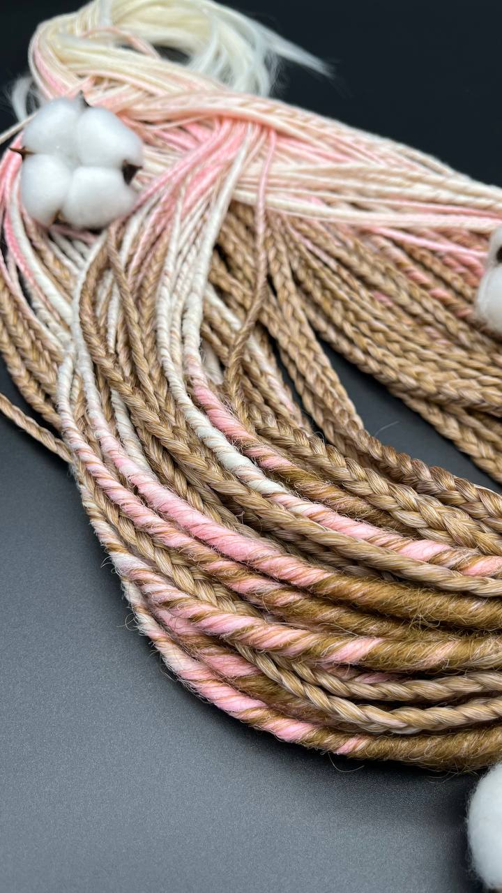 Boho style ombre dreadlock extensions, synthetic handmade dreads with faded color effect