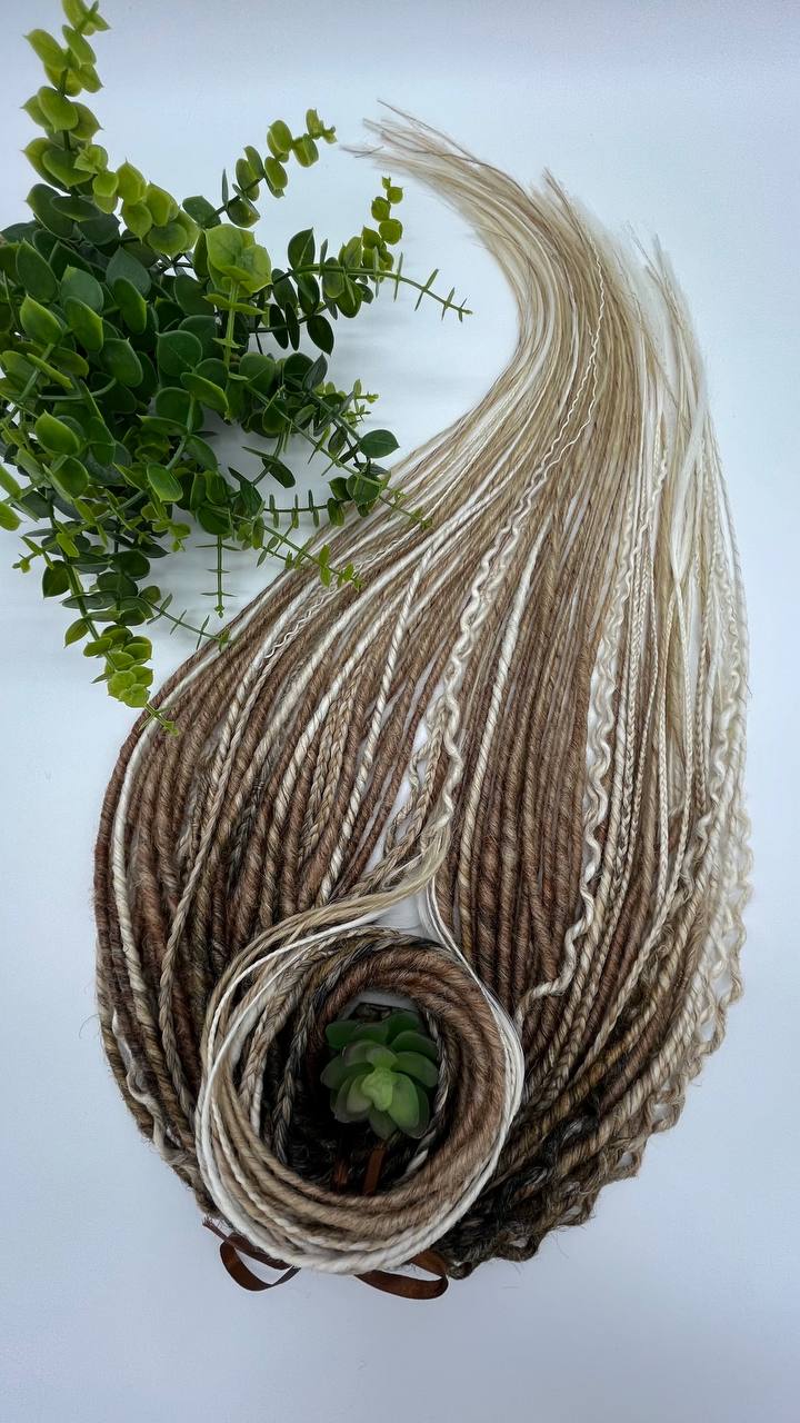 Boho style ombre dreadlock extensions, synthetic handmade dreads with faded color effect