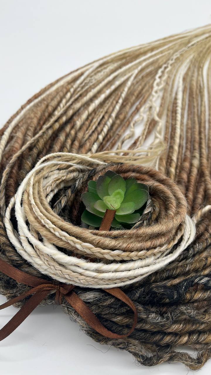 Boho style ombre dreadlock extensions, synthetic handmade dreads with faded color effect