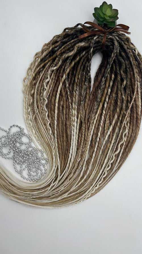 Boho style ombre dreadlock extensions, synthetic handmade dreads with faded color effect