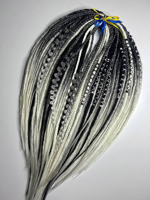 Boho style ombre dreadlock extensions, synthetic handmade dreads with faded color effect